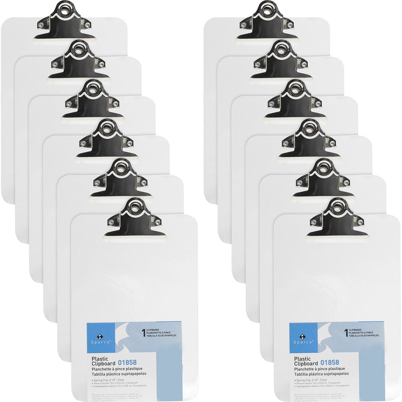 Business Source Clipboard Plastic w/Spring Clip 6x9 12/BX Clear